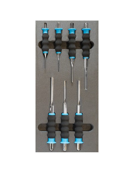 1 - Set 7 chasse-goupilles protege-main 2-8 mm materiau thermoforme Fervi tm01/037