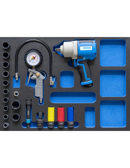 1 - Serie d'outils pneumatiques pour l'automobile en thermoforme Fervi tm01/052